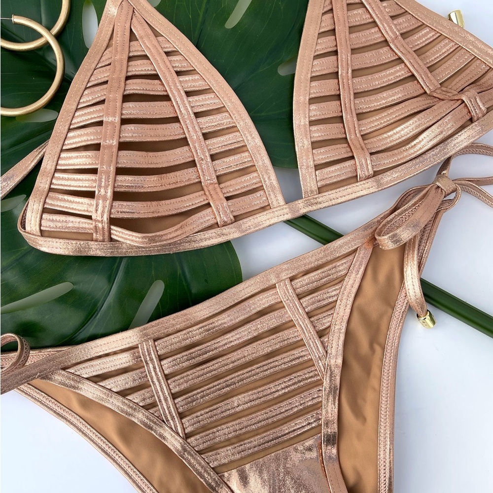 NWT Hard Summer Gold Tie Side Skimpy BOTTOMS ONLY